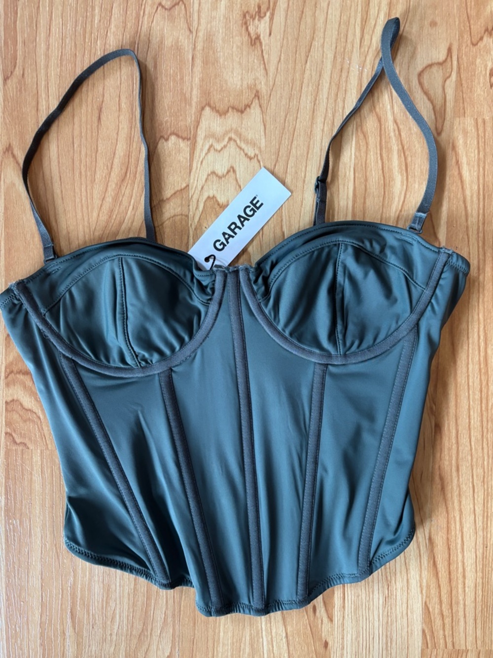 Garage Olive Green Corset Bustier Top with Adjustable Straps